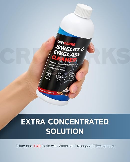 CREWORKS 3L Ultrasonic Cleaner with Degas Mode & 17 fl oz Jewelry Cleaner Solution 1:40 Dilution