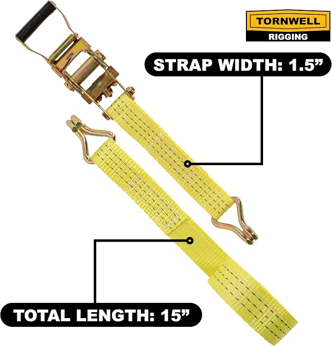 10-Pack Heavy Duty Ratchet Tie-Down Straps, 1.5 x 15 ft, 4,400 lb Break Strength, J-Hooks, Ratchet Buckles, Comfort Grip Handles – Cargo Tie Down Straps for Trucks, Trailers, ATVs and Boats