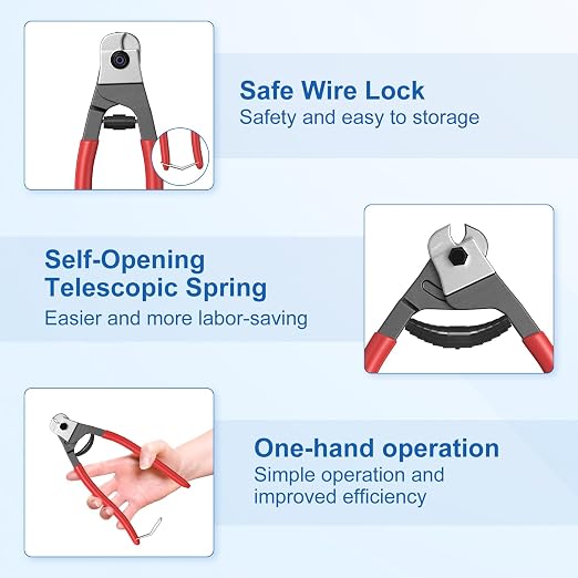 BLIKA 8 Inch Cable Cutter Wire Cutter Heavy Duty Up to 1/8" 5/32" Stainless Steel Aircraft Wire Rope for Deck Stair Cable Railing Metal Fence Bicycle Brake Bike