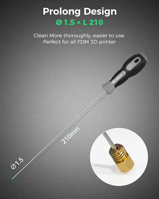 Creality Official Clog Poke, 3D Printer Nozzle Cleaning Kit Φ1.5mm L210mm Extruder Nozzle Cleaning Kit Must-Have 3D Printing Tool Kit for All FDM 3D Printers and 1.75mm ID Nozzle