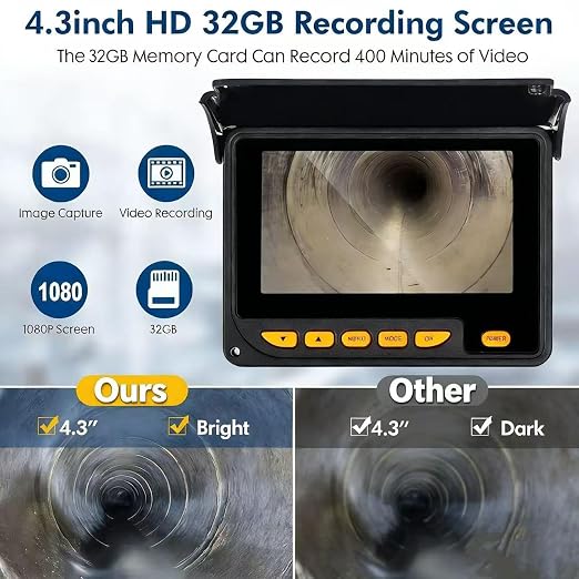 Sewer Camera 100ft,SYANSPAN HD 4.3" Screen 16GB DVR Drain Camera with 6 LED Light,8500mAh 8-10H Working Time Borescope w/Meter Counter for Plumbing Drain (100ft/30M)