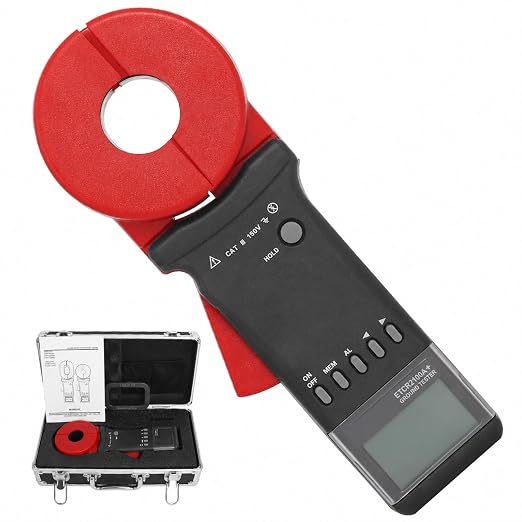 ETCR2100A+ Ground Resistance Meter Earth Tester Clamp Digital for Electric Power Telecommunications Meteorology Oil Field Architecture Industrial Electrical Equipment 0.01-200Ω NO Battery