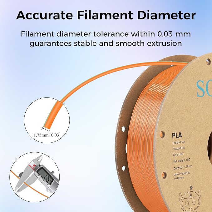 Sovol Silk PLA Filament 6KG Kit, Silk Tri Color & Dual Color Co-Extrusion PLA Materials, Shiny Multicolored Fast Change Rainbow 3D Printer Filament, 1.75mm 1kg/ 2.2lbs +/-0.03mm