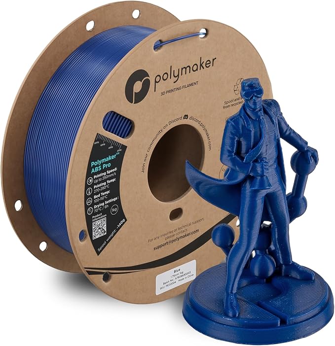 Polymaker ABS Pro 3D Printer Filament 1.75mm, Blue 1kg Engineering Grade ABS with High Heat Resistance, Durable, Tough, for Functional Parts, Printer Components & Prototypes