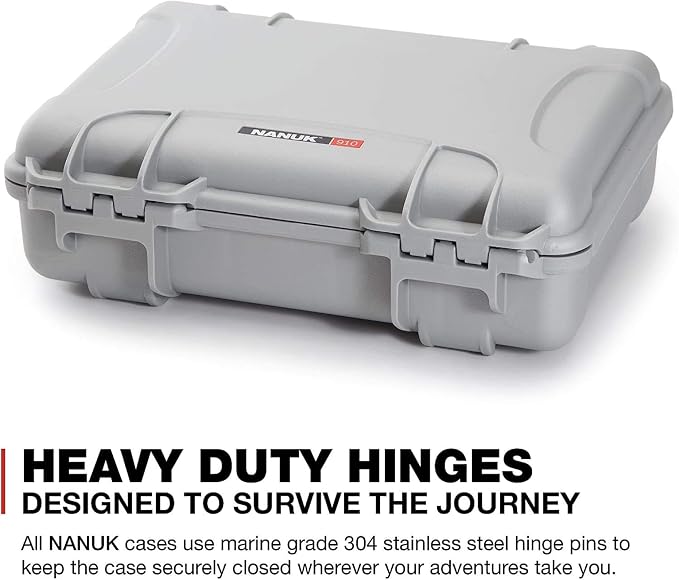 NANUK 910 Waterproof Hard Case with Foam – 14.3” x 11.1” x 4.7”, Protective Case for Camera, Electronics & Gear – Impact-Resistant, Dustproof, Airline Carry-On Approved – Made in Canada, Silver