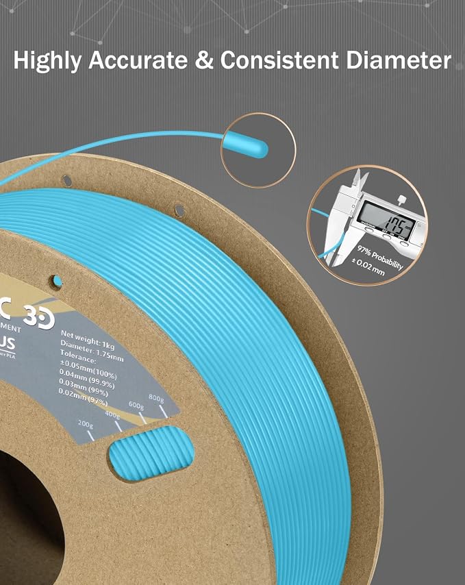 DURAMIC 3D PLA+ Printer Filament 1.75mm PLA Plus Neatly 2Kg Spool(2.2lbs) | PLA Pro Tougher and Stronger, Dimensional Accuracy Probability +/- 0.02mm Light blue