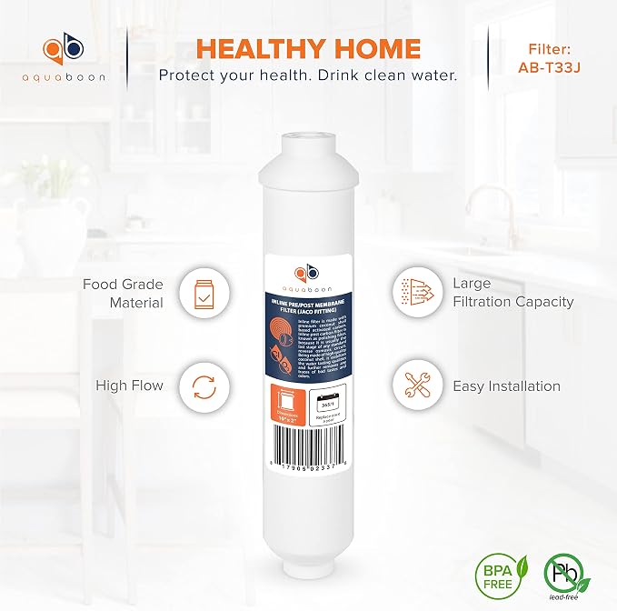 Aquaboon Inline Water Filter for Refrigerator 2-Pack of Inline Post/Carbon Polishing Water Filter Catridge for Reverse Osmosis System Standard Size (Jaco fitting)