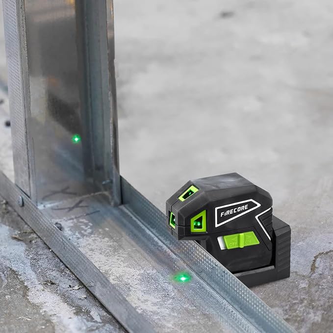 Firecore 5-Point Laser Level, Green Beam Self-Leveling Laser Plumb Bob with Magnetic Base, 131-Foot Range, 2 AA Batteries and Carry Pouch Included - F501G