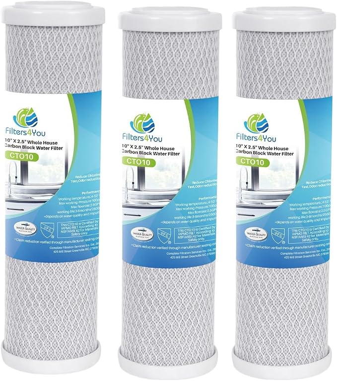 CFS – 3 Pack Carbon Block Water Filter Cartridge Compatible with WHKF-DB1 Models – Removes Bad Taste and Odor – Under Sink Replacement Filter Cartridge – 0.5 Micron – 2.5" x 9.75"