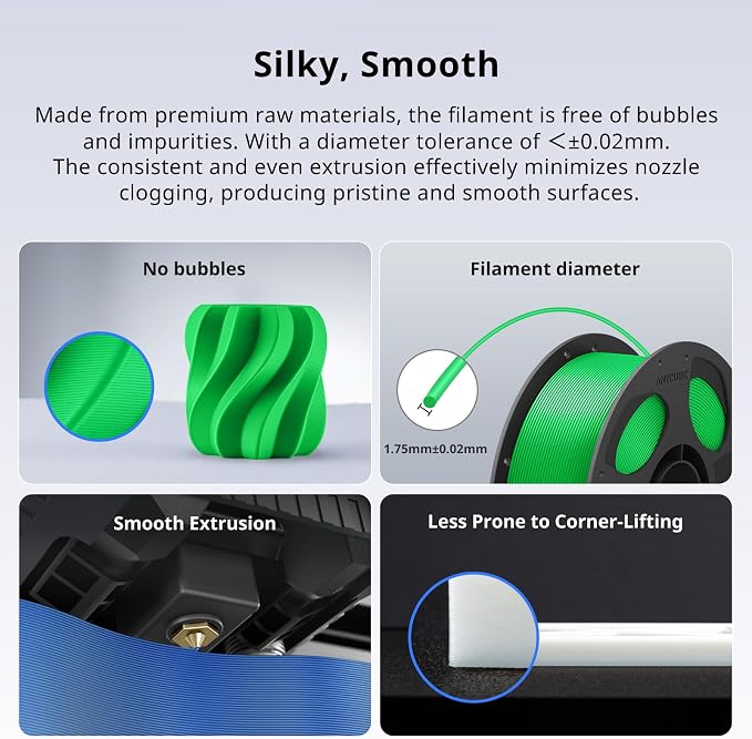 ANYCUBIC PLA Plus (PLA+) 3D Printer Filament 1.75mm, High Toughness 3D Printing Filament, Dimensional Accuracy +/- 0.02mm, Print with Most FDM 3D Printers, 1KG Reusable Spool, Green