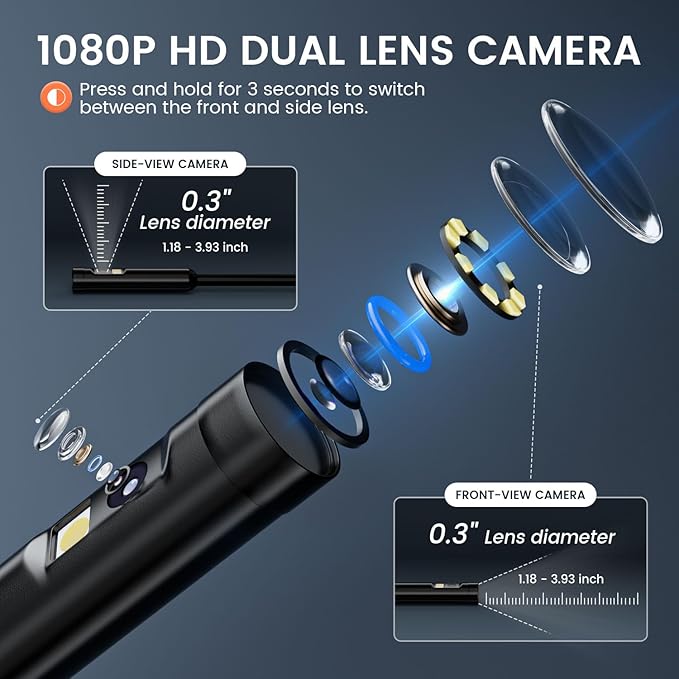 Endoscope Camera with Light: 4.3" 1080P HD Dual-Lens Inspection Borescope Camera for Sewer - 16.4ft Waterproof Industrial Endoscope - Flexible Snake Bore Scope for Plumbing Automotive