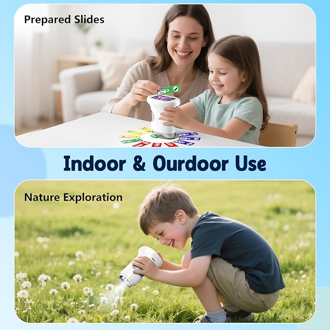 Odatay 4K 1000X Digital Microscope for Kids with Long Distance Viewing & 2.4" Screen, Portable Handheld Edu Toys for Kids Age 3-12 Exploring Bugs Plants at Home Classroom & Outdoor Travel, White