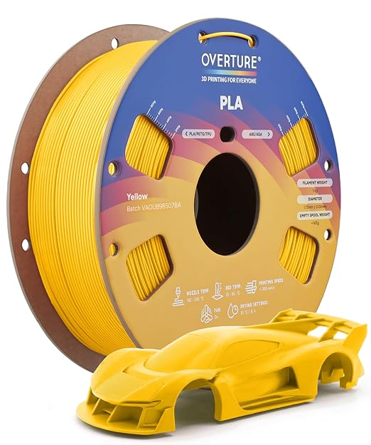 OVERTURE High Speed PLA Filament 1.75mm, Neatly Wound 3D Printer Filament 1kg Spool (2.2lbs) Rapid PLA, Dimensional Accuracy +/- 0.02 mm, Fit Most FDM 3D Printers (Yellow)