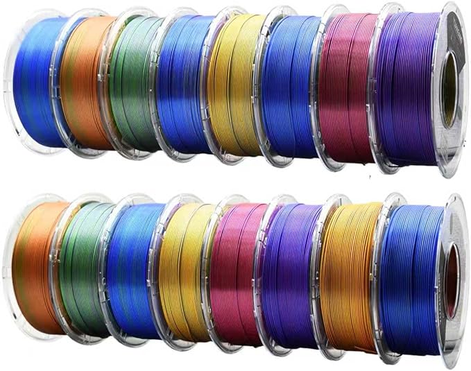 PLA Filament 1.75mm, ±0.03mm Precision, Triple-Color Gradient PLA, 1kg Spool (2.2 lbs), 16-Pack Multicolor Bundle