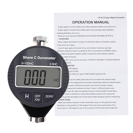Digital Hardness Meter Durometer Hardness Tester - Portable and Versatile for Measuring 0-100HD Shore A/C/D Hardness of Rubber, Tires, Plastics, Thermal Plastics, Flooring, and Bowling Balls