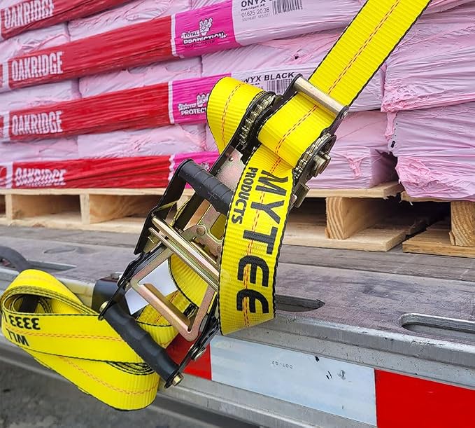 Mytee Products 4 Pack 2" x30' Ratchet Tie-Down Straps with Flat Hooks - 10,000 Lbs Breaking Strength - Tie Down Large Handle and Ratchet Straps for Flatbed, Truck, Trailers Pickup Farm