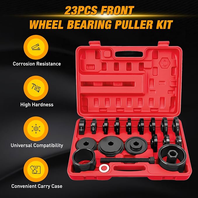 GOOACC Wheel Bearing Removal Tool Kit, 23PCS Wheel Bearing Press Kit for Front Wheel Drive Bearing Removal & Installation Universal Hub Bushing Press Sleeves Puller Tool Set with Sliding Screws, Red