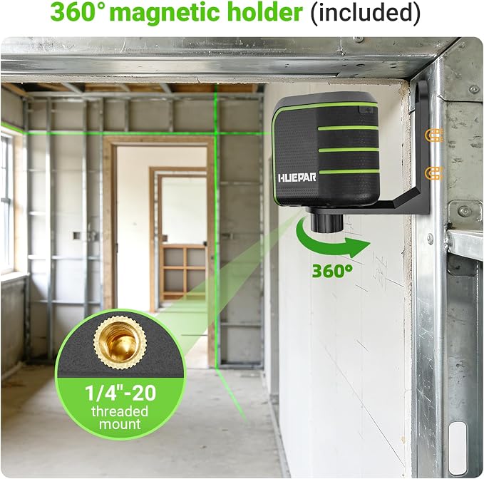 Laser Level with 60" Tripod, Rechargeable, Self Leveling Lazer Leveler Tool, Green Cross Lines,10H Runtime, Pulse Mode up to 165 ft, IP54 for DIY, Tile, Cabinet U011G, Fathers Day Dad Gifts