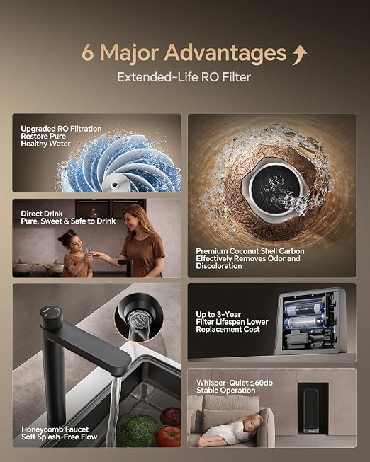 Vancepic QR800 Under Sink Osmosis Water Filter System, 800GPD RO Water Purifier with Faucet, Touch Control, 2:1 Pure to Drain Ratio, Fast Flow Rate 0.55 GPM for Kitchen, Includes Leak Detection