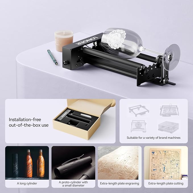 Longer RAY5 5W Laser Cutter and Laser Engraver for Tumblers, Rotary Roller Bundle, 17.3"x 17.3" Working Bed, Enclosure with Vent, and Air Pump, Laser Engraver for Wood and Metal, Acrylic