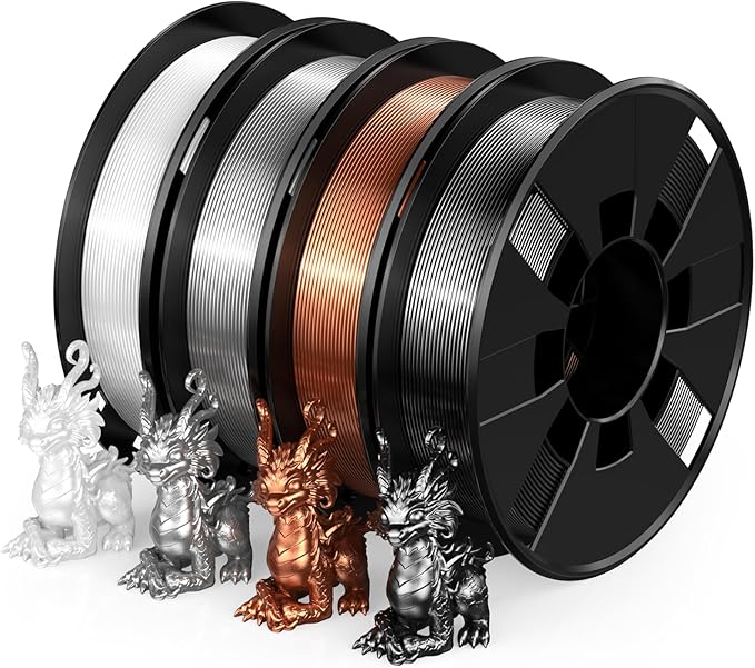 ENTINA 4 Colors Silk Shiny 3D Printer Filament Bundle, PLA Filament 1.75 mm for 3D Printers, Dimensional Accuracy +/- 0.02 mm, 200g x 4 Spools Set