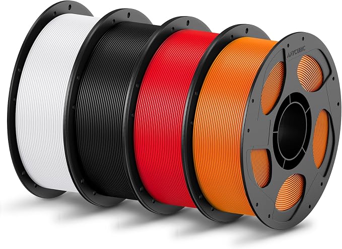 ANYCUBIC PLA Filament 1.75mm Bundle, 3D Printing PLA Filament 1.75mm Dimensional Accuracy +/- 0.02mm, 1KG Reusable Spool (2.2 lbs), 4KG White + Black + Red + Orange