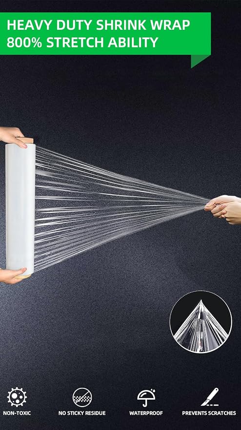 Shrink Wrap Rolls, Stretch Wrap 18in x 1500ft 4 Pack, Heavy Duty Pallet Wrap | Crystal Clear, Self-Adhesive Cling, Industrial Strength, 80 Gauge Industrial Strength, for Moving Packing Shipping