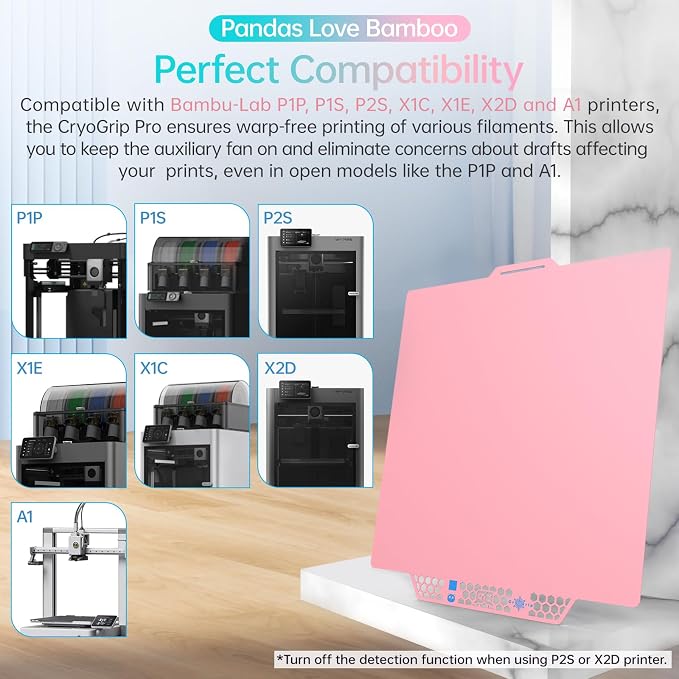 BIQU CryoGrip Pro Glacier Pink Compatible with Bambu-Lab P1S/P1P/P2S/X2D/X1C/X1E/A1 3D Printers 257x257MM Panda Build Plate Double Sided Upgrade Removable Surface Platform