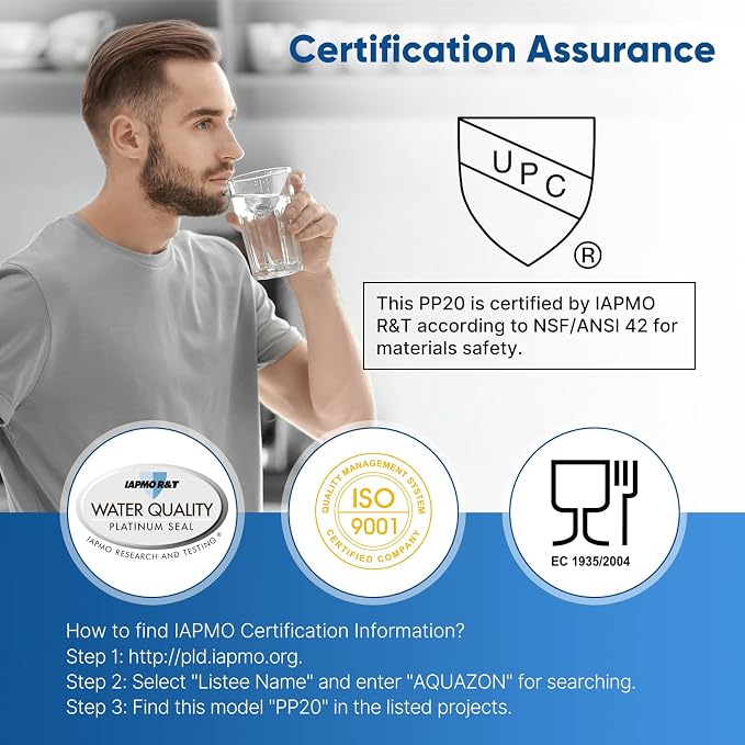 PUREPLUS 5 Micron 20" x 2.5" Whole House Sediment Home Water Filter, 20-inch Sediment Pre-Filtration, Replacement Cartridge Aqua Pure AP110-2C, Pentek P1-20/SP-P1-20/PX01-20, 6Pack