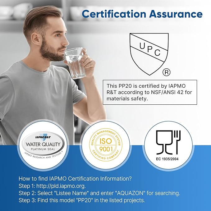 PUREPLUS 20 Micron 20" x 2.5" Whole House Sediment Home Water Filter, 20-inch Sediment Pre-Filtration, Replacement Cartridge Aqua Pure AP110-2C, Pentek P1-20/SP-P1-20/PX01-20, 6PACK