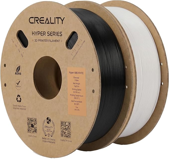 Creality ABS Filament 1.75mm 1KG, High-Speed 3D Printer ABS Filament Up to 350mm/s,Odorless Non-Toxic and Without Stringing or Clogging, Fit Most FDM 3D Printers, Black & White