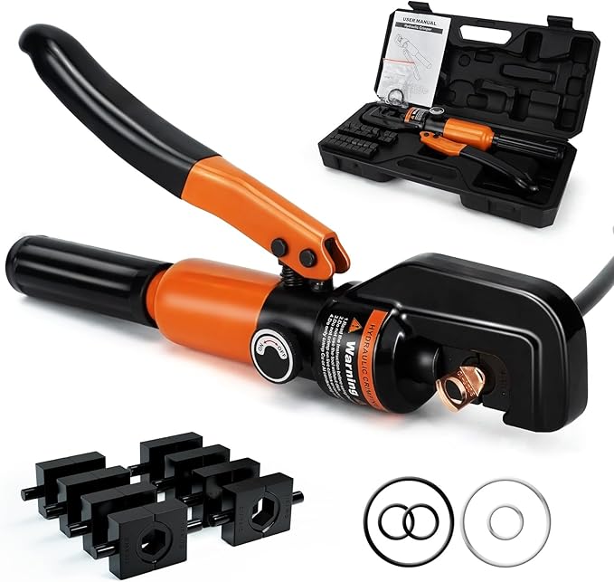Sanuke Hydraulic Crimping Tool 12 AWG to 2/0 AWG, Battery Cable Lug Wire Terminal Crimper with 9 Die Sets, 1/8” Wire Rope Crimping Tool