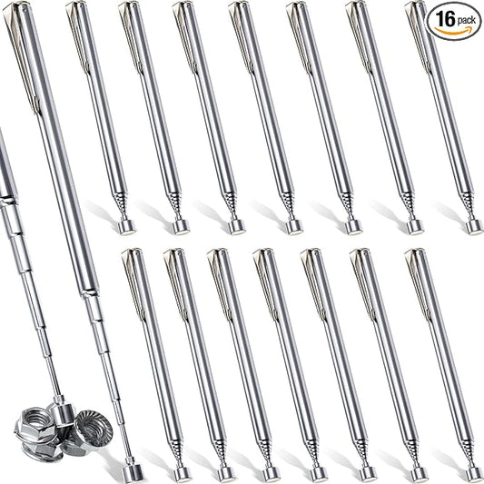 Patelai 16 Pieces Telescoping Magnetic Pick up Tool Grabbers Reacher Tools with Pocket Clip 25 Inch Telescopic Retrieving Magnet Gift for Man, Father, Mechanic, Handyman, Husband (Silver)