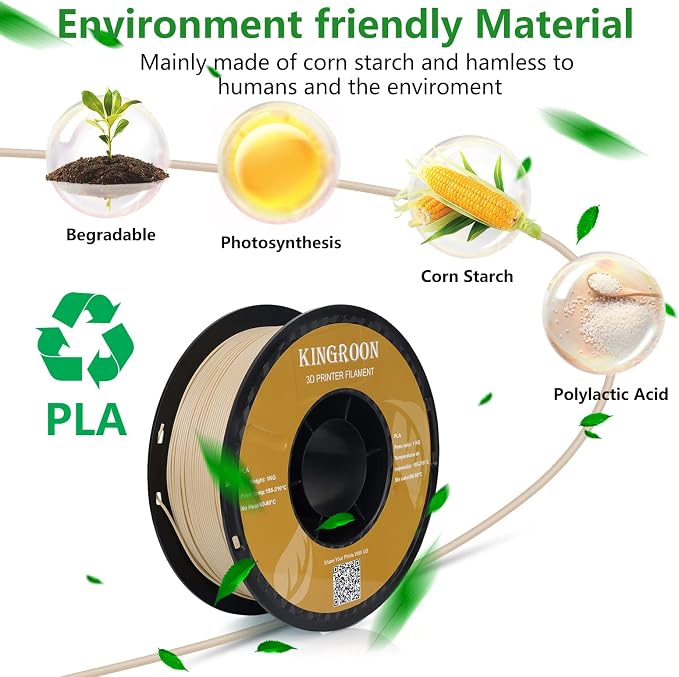 Kingroon PLA 3D Printer Filament, Dimensional Accuracy +/- 0.02 mm, 1 kg Spool(2.2lbs), 1.75 mm,Wood
