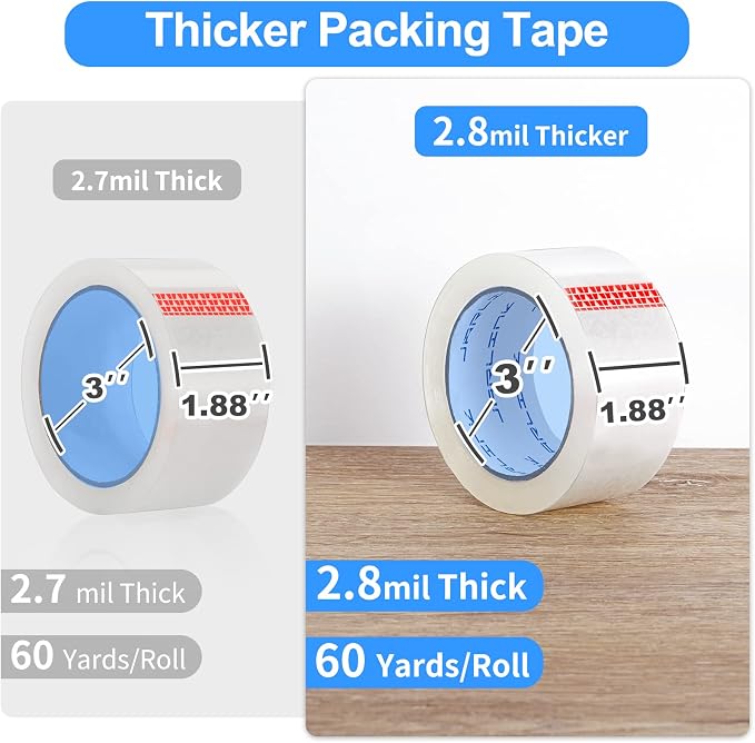 JARLINK Clear Packing Tape (24 Rolls), Heavy Duty Packaging Tape for Shipping Packaging Moving Sealing, Stronger & Thicker 2.8mil, 1.88 inches Wide, 60 Yards Per Roll, 1440 Total Yards