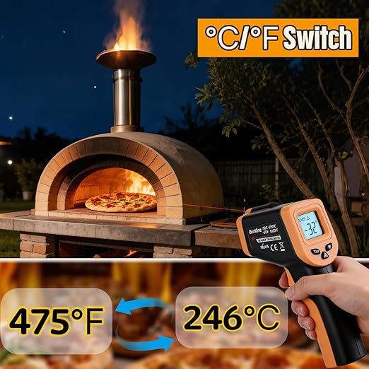 Pizza Oven Thermometer -58℉-1022℉, Digital Heat Gun Thermometer for KettlePizza/Gozney/Bertello/Artisan, Non-Contact Thermal Temperature Gun for Pizza Dough Bread, Large Font, Backlit Screen, BBQ Gift