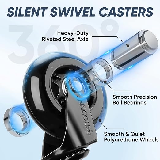 TICONN Office Chair Caster Wheels Set of 5 for Tile, Hardwood Floors and Carpets, Universal Fit for Most Chairs (Blue)