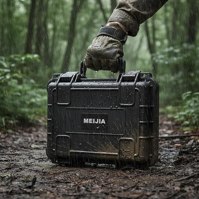 MEIJIA All Weather Waterproof Hard Camera Case,Hard Case,With Customized Fit Foam Included, Elegant Black,Fit for Drones,camera,lens (13.39"x11.61"x3.93")
