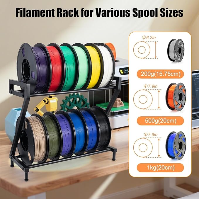 Z-shaped 2 Tiers 3D Printer Filament Storage Rack Desktop,3D Printer Filament Holder,Metal Filament Rack Suitable for PLA/ABS/TPU Filaments,Holds to 10-12 Spools,Ideal for Home,Office,Studio