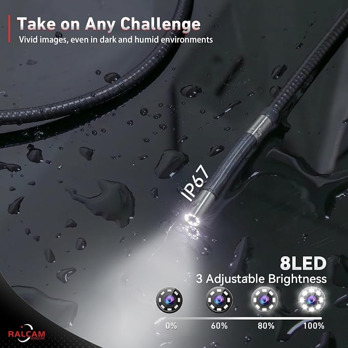 4-Way 360° Articulating Borescope 6.2mm + Endoscope Camera Compatible with iPhone & Android for Engine, Pipe & HVAC Inspection