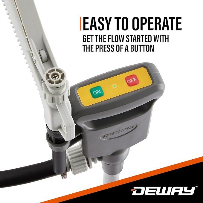 Deway Automatic Fuel Transfer Pump with Nozzle for Quick Flow Control & Stop, 51" Heavy Duty Rubber Hose, Powerful AA Battery Powered w/USB-C Option, Fits All Size Cans, Transfers at 3.8 Gal/Min