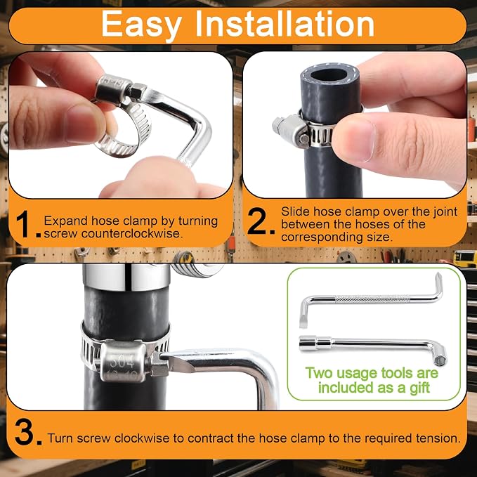 175PCS 304 Stainless Steel Hose Clamps Assortment Kit 1/4" to 2" Worm Gear Hose Clamp Set for Radiator,Heater,Automotive,Marine,Mechanical Plumbing,Pipe,Tube,Coolant,Garden W/Carrying Case