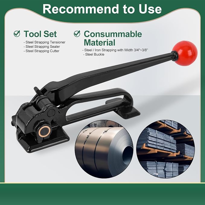 Steel Banding Tensioner - Metal Banding Tool Feedwheel Banding Tensioner for Metal Strapping 3/8"~3/4" Width, Heavy-Duty Strapping Tool for High-Strength Package