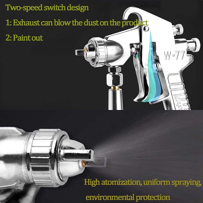 W77 Siphon Feed Spray Gun with 1000cc Cup, 2.5mm Nozzle Spray Gun, Silver Handle