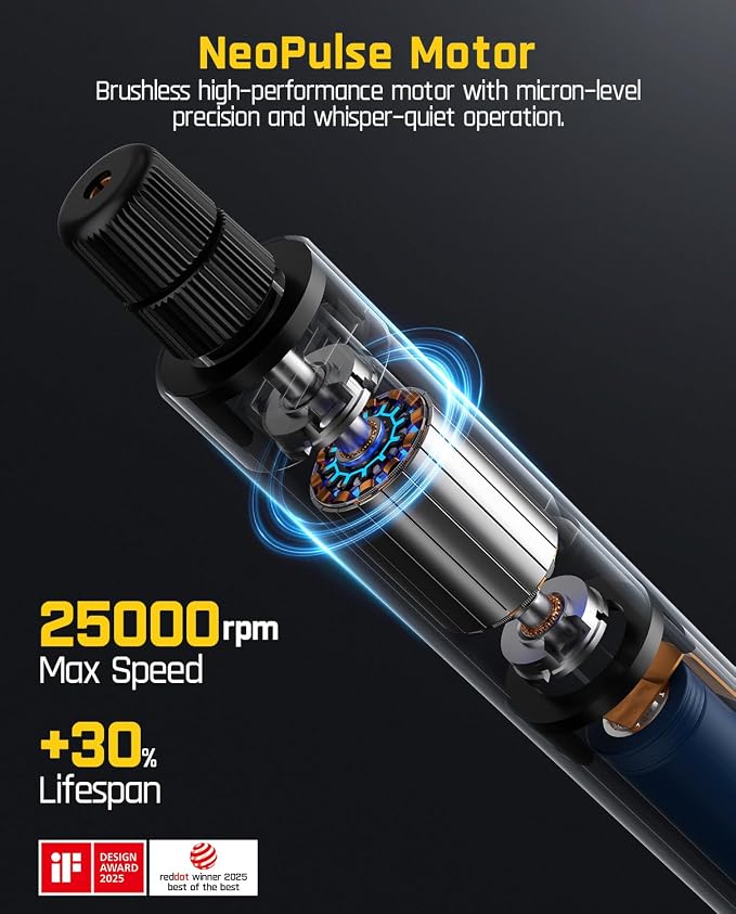 Fanttik F2 Master Mini Cordless Rotary Tool Kit, NeoPulse Motor, 5 Variable Speed, 25000 RPM, Revostor Hub, 35 Accessories, for 3D Printer Sanding, Polishing, Drilling, Carving, DIY Crafts - Navy Blue