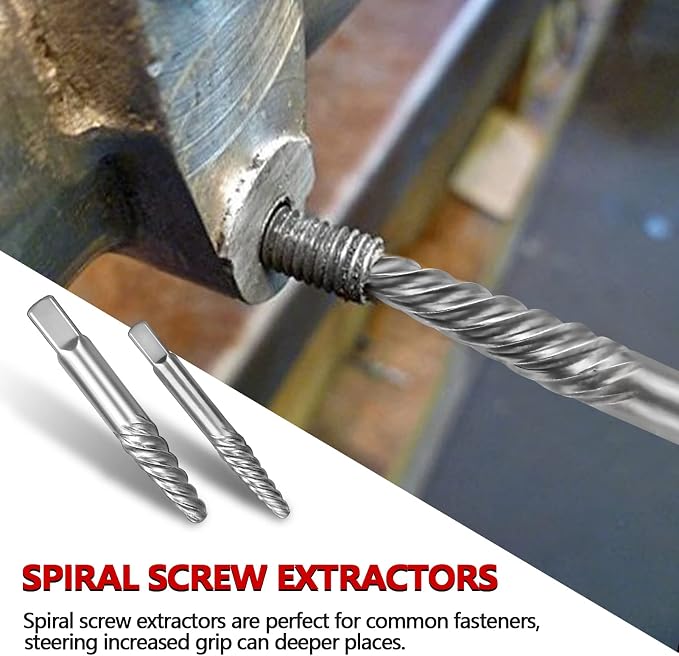 26-Piece Screw & Drill Bit Set, Multi-Spline & Bolt Extractors, Spiral Extractor for Broken Studs & Fittings