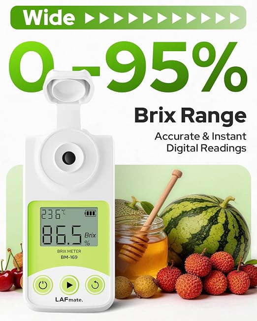 Digital Brix Refractometer 0-95% LAFMATE Brix Mater for Honey Maple Syrup, Sugar Refractometer with ATC for Winemaking Homebrewing