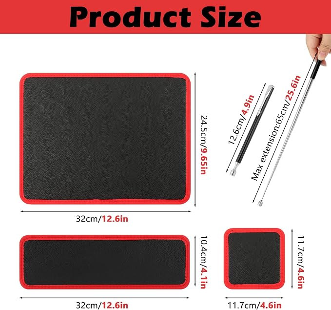 Magnetic Tool Mat Set, 4 Pcs Heavy Duty Flexible Magnetic Mat with PVC Coating, Holds Screws, Bolts, Nuts and Small Tools for Garage Workshop and Auto Repair (Red)