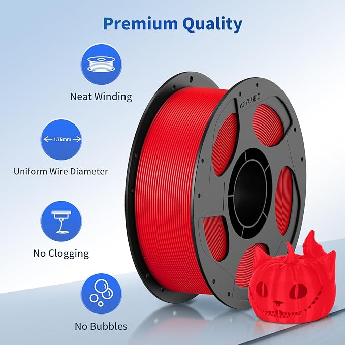 ANYCUBIC PLA Filament 1.75mm Bundle, 3D Printer Filament 1.75mm Dimensional Accuracy +/- 0.02mm, 1KG Reusable Spool, Black, White, Red, Blue, Yellow, Orange, 6KG in Total