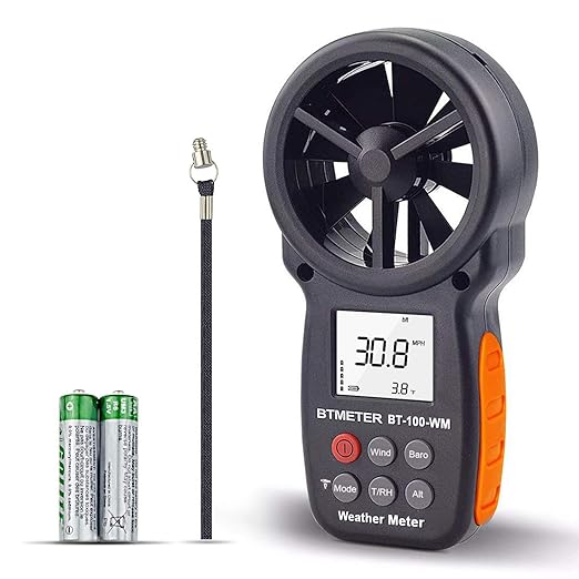 BTMETER Digital Anemometer Barometer Handheld, for Wind Speed Temperature Wind Chill Tester w/Humidity, Altitude, Barometric Pressure Meter for Climbing Drone HVAC CFM BT-100WM
